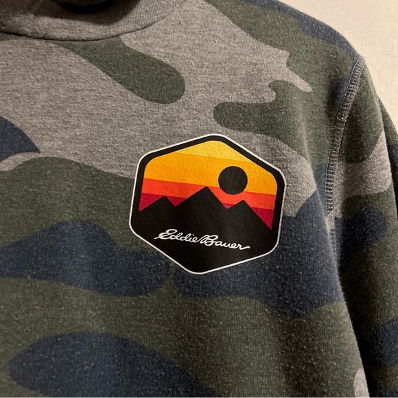 Eddie Bauer Boys Camp Fleece Hoodie Olive Green Camo Size L (14/16) Youth - Picture 4 of 7